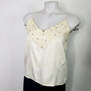Nolan Miller Dynasty Collection ivory white cami beaded pearl neckline